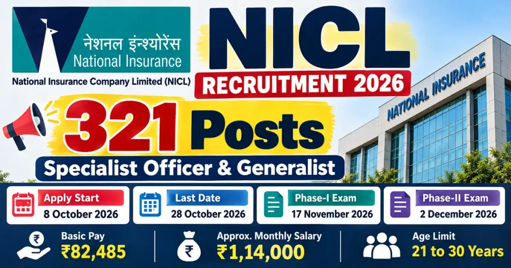NICL Recruitment 2026: 321 पदों पर भर्ती, 8 अक्टूबर से आवेदन शुरू